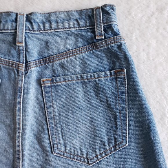 BLDWN Andie Asymmetric Frayed A Line Blue Denim Skirt SZ 24 - Picture 12 of 15